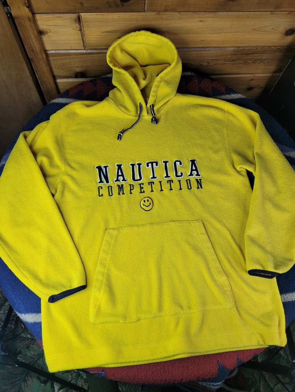 Vintage Nautica Competition Hooded Sweatshirt Mens XL Yellow Fleece 90s *Read*